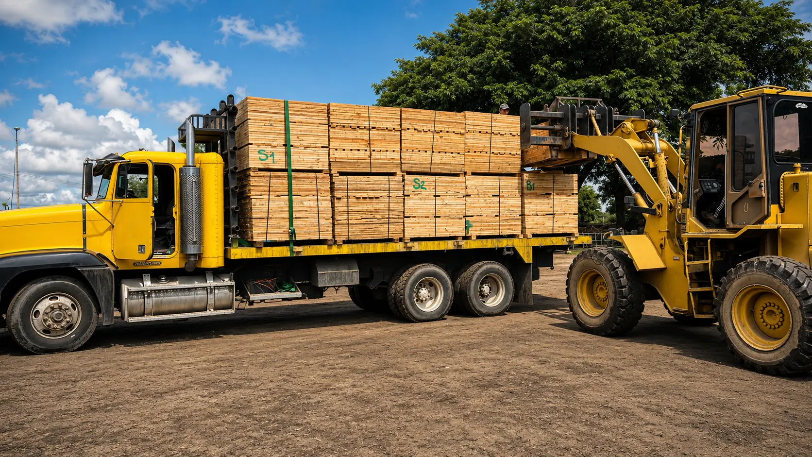 Maquinaria: góndola y tractor cargando pallets