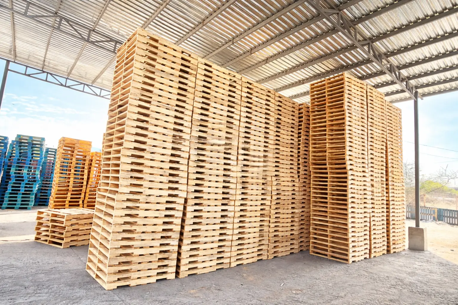Pallets apilados dentro de la fábrica